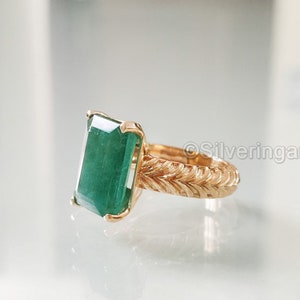 Natural Emerald Gold Ring, Mens Emerald Gold Ring, Hallmark 18k Yellow Gold, One of A Kind, Birthstone Gold Ring, Gold Signet Ring, Wedding