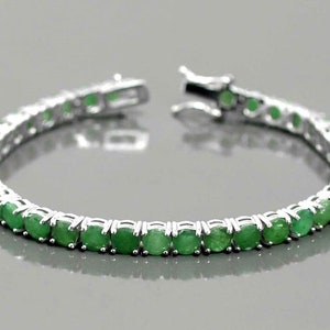 Unique Natural Emerald Bracelet, 925 Silver Bracelet, Emerald Jewelry, Tennis Bracelet, Green Color Bracelet, Gift For Her, Christmas Gift,