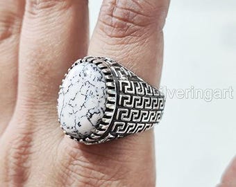 Natural Dendrite Opal Ring Silver Jewelry 925 Silver Ring Birthday Gift Heavy Mens Ring Arabic Design Ottoman Style Ring Turkey Signet Ring