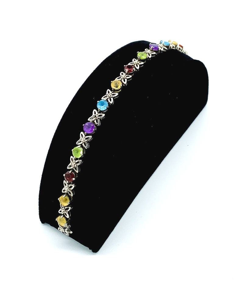 925 Sterling Silver Bracelet, Multi Gemstone Peridot Topaz