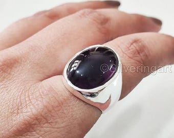 Natural Amethyst February Birth Silver Jewelry 925 Silver Heavy Mens Ring Arabic Design Ottoman Style Ring Christmas Turkey Mens Signet Ring