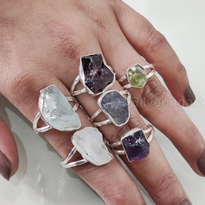 Natural Gemstone Ring, Womens Ring, Bohemian Ring, Solid 925 Sterling Silver Ring, Christmas Gift, Birthday Birthstone Ring, Raw Gemstone