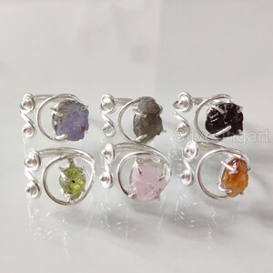Natural Gemstone Ring, Womens Ring, Bohemian Ring, Solid 925 Sterling Silver Ring, Christmas Gift, Birthday Birthstone Ring, Raw Gemstone