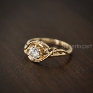 Natural Diamond Engagement Ring, Yellow Gold Diamond Jewelry, Diamond Designer Ring, Statement Wedding Ring, Stackable Ring, Tiny Minimalist
