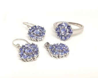 925 sterling silver tanzanite jewelry, Silver jewelry, Sterling silver, Tanzanite gemstone, Birthstone jewelry, Women jewelry, Pendant set,