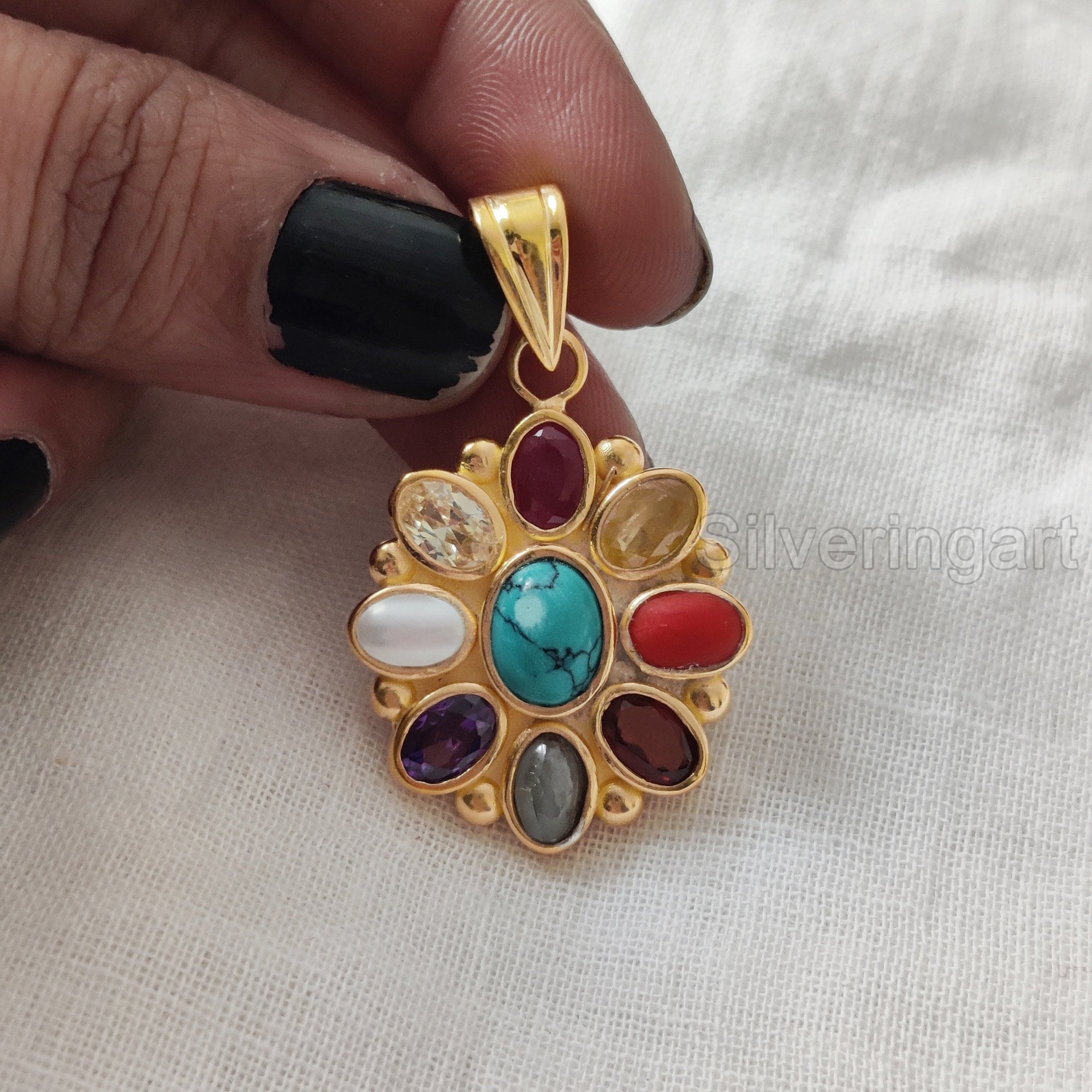 Navratan Rings Natural Navratan Jewelry Set, Genuine Gemstone Ring, Navratan Necklace ...