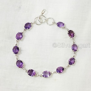 Natural Amethyst Bracelet, 925 Sterling Silver, February Birth, Amethyst Bracelet, Handmade jewelry, Gift For Her, Women's Wedding bracelet