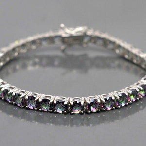 Topkwaliteit natuurlijke mystieke topaas armband, 925 zilveren armband, ronde tennis armband, november geboortesteen, mystieke sieraden, kerstcadeau