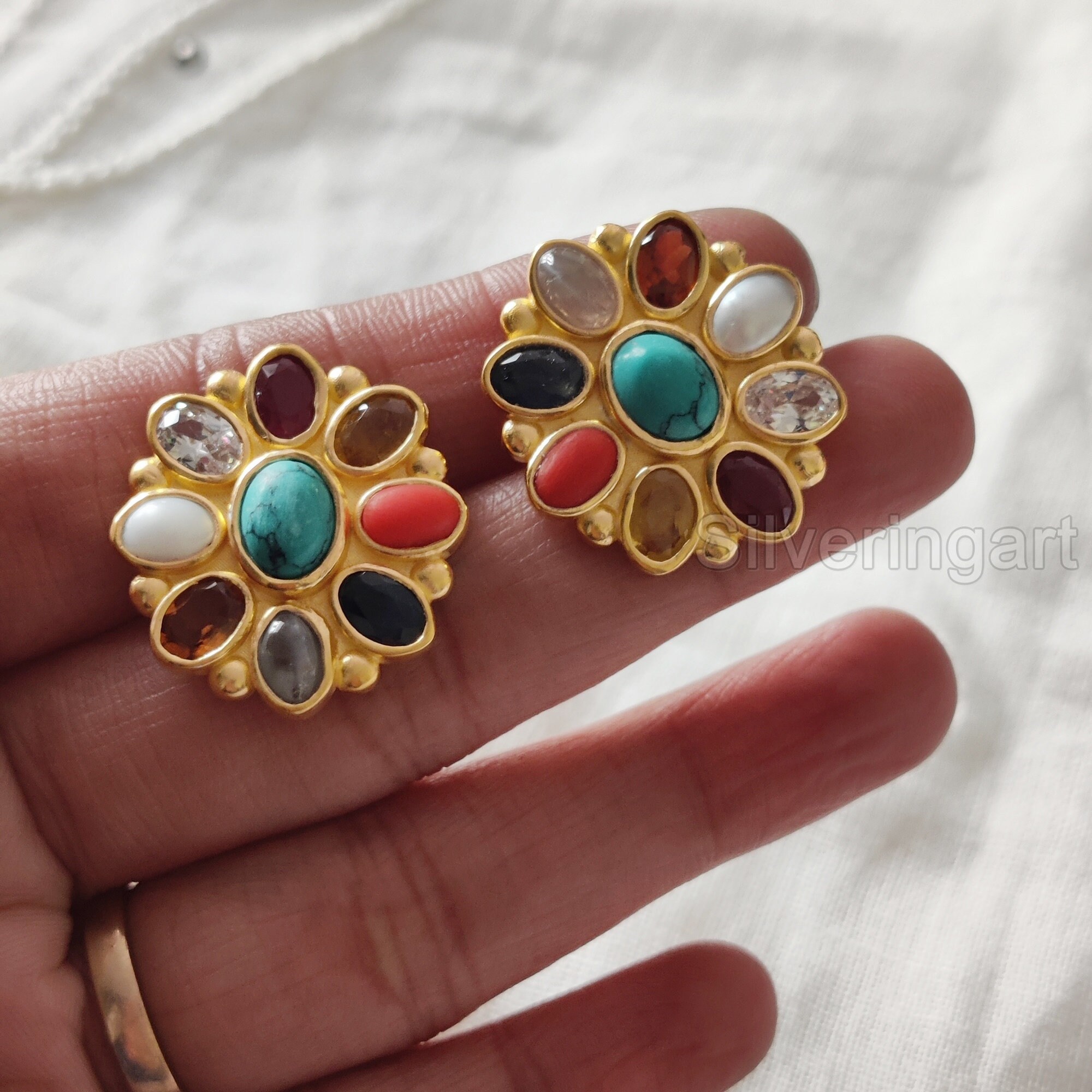 Navratan Rings Natural Navratan Jewelry Set, Genuine Gemstone Ring, Navratan Necklace ...