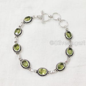 Natural Peridot Bracelet, 925 Sterling Silver, August Birthstone, Peridot Bracelet, Handmade jewelry, Gift For Her, Women&#39;s Wedding bracelet
