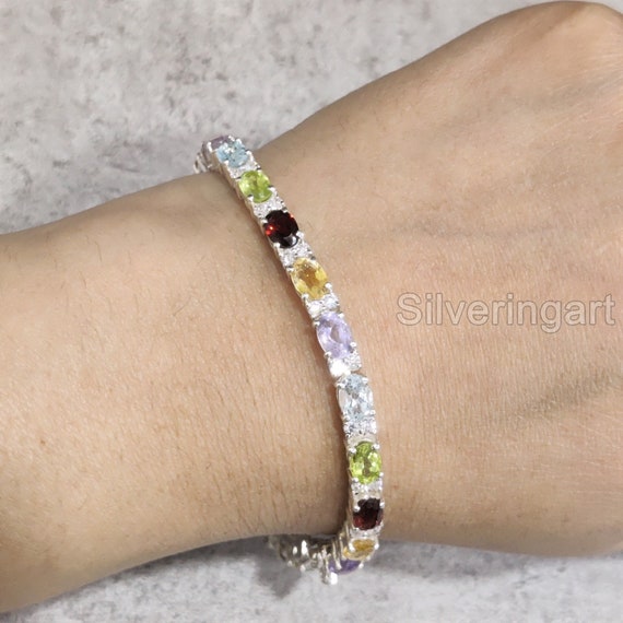 Bracelet de luxe en Tourmaline multicolore naturelle, en argent sterling 925, à la mode, bijoux fins pour femmes, anniversaire, tenue de fête