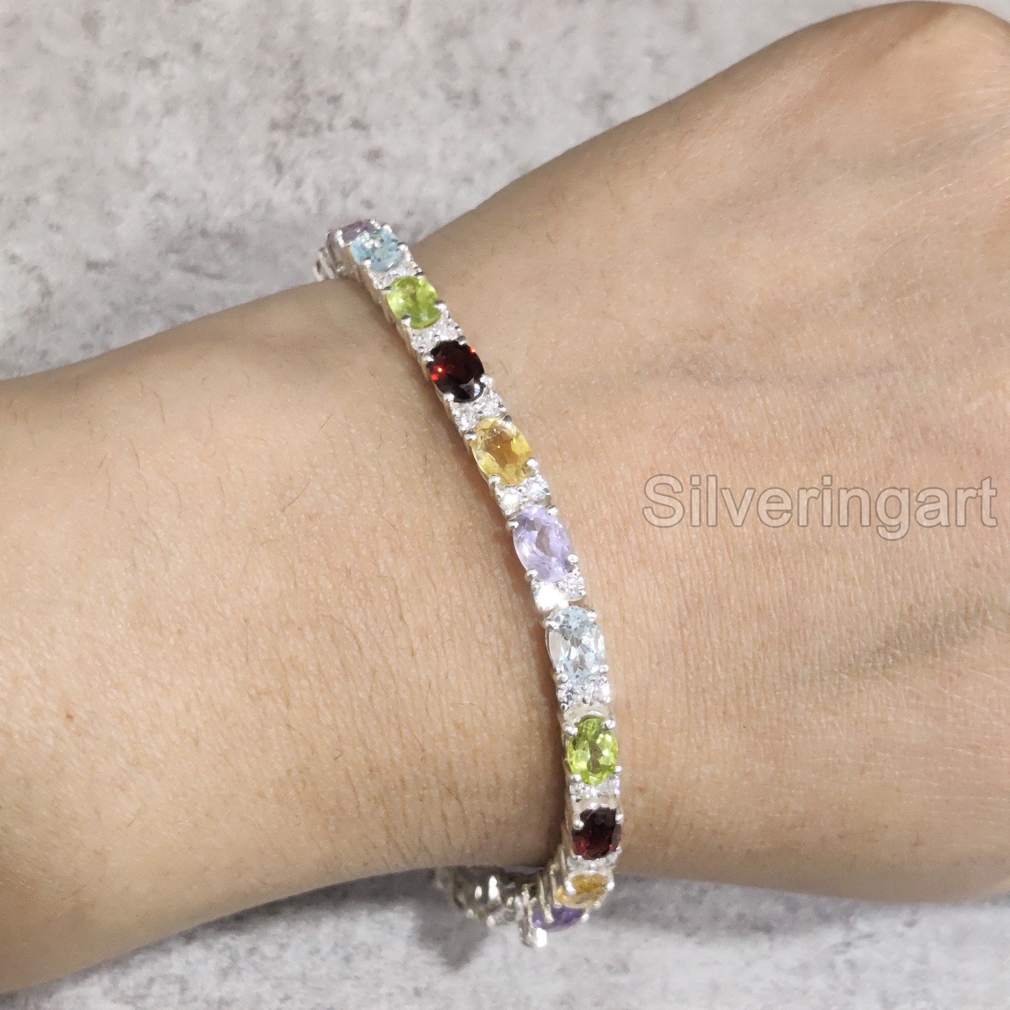 Multi Color Bracelet Silver Bracelet 925 Sterling Silver Multi
