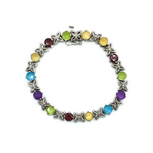 925 sterling silver bracelet, Multi Gemstone Garnet Peridot Topaz Citrine Amethyst Tennis Bracelet, Silver jewelry, Silver bracelet for her