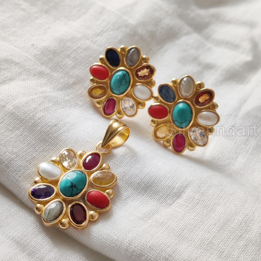 Navratan Rings Natural Navratan Jewelry Set, Genuine Gemstone Ring, Navratan Necklace ...
