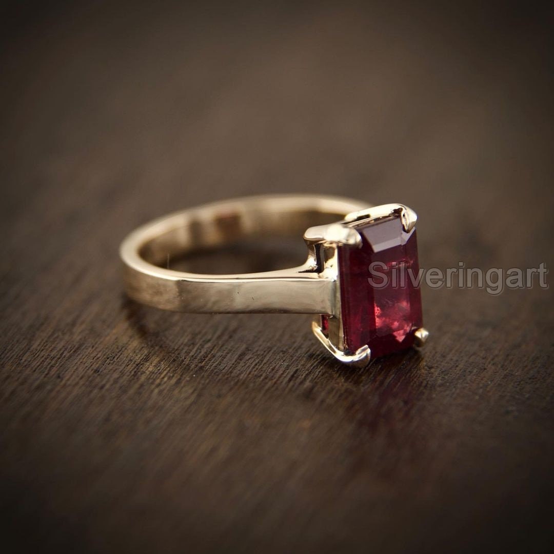Octagon Ruby Gold Ring, Womens Ruby Gold Ring, Hallmarked 14k Yellow ...