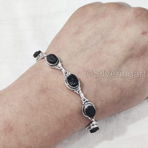 Natural Black Tourmaline Bracelet, 925 Sterling Silver, Raw Tourmaline Bracelet, Handmade Fine Silver Jewelry, Gift For Her, Womans Bracelet