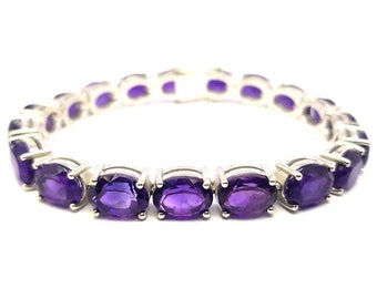 925 sterling silver amethyst bracelet, Silver bracelet, Silver jewelry, February birthstone, Genuine gemstone, Handmade jewelry for women,