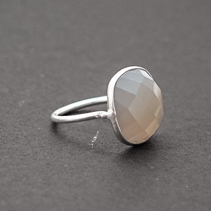 Grey Moonstone 925 Sterling Silver Fire Stone Ring ~ Checker Gemstone Ring ~ Gift Ring