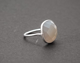 Grey Moonstone 925 Sterling Silver Fire Stone Ring ~ Checker Gemstone Ring ~ Gift Ring