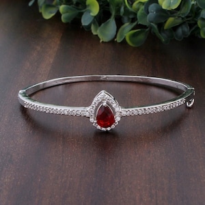 Natural Ruby Silver Bangle - 925 Sterling Silver Bangle - Birthstone Ruby Women Bangle Jewelry - Red Stone Bangle - Jewelry Gift Bangle
