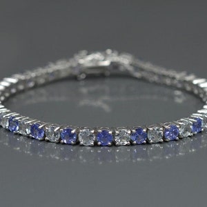 Natural Aquamarine & Tanzanite Bracelet, 925 Sterling Silver Bracelet, Tennis Bracelet, Handmade Bracelet, Gemstone Bracelet, Women Bracelet