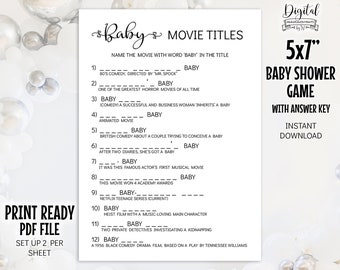 Movie Titles Baby Shower Game Printable. Modern Baby Shower Trivia Game Name the Movie With Answers. Instant Download Gender Neutral MA1