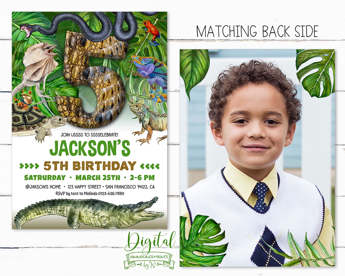 Reptile Birthday Invitation. Editable Reptile Birthday Party Invite Template. Reptile Digital