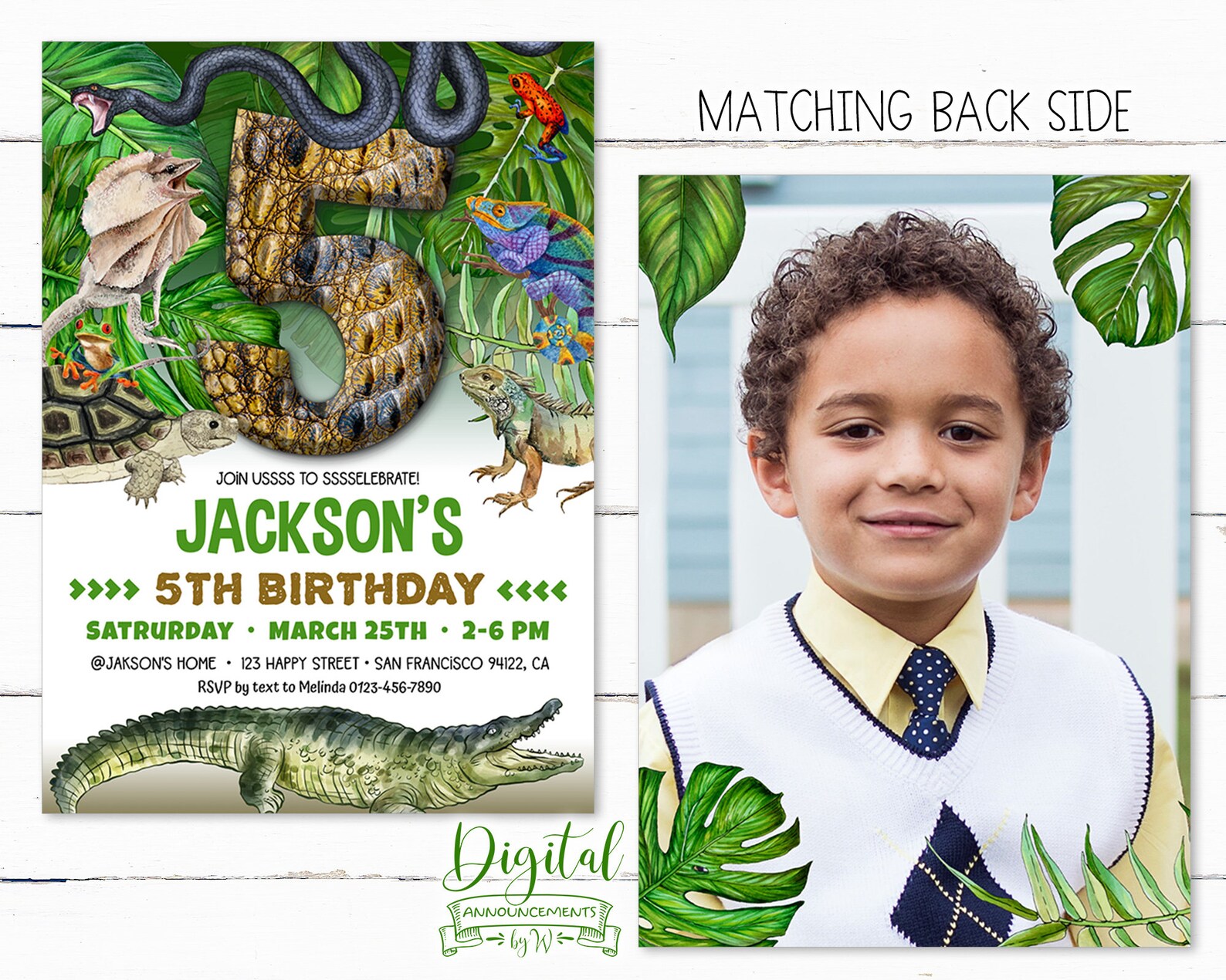 Reptile Birthday Invitation. Editable Reptile Birthday Party Invite