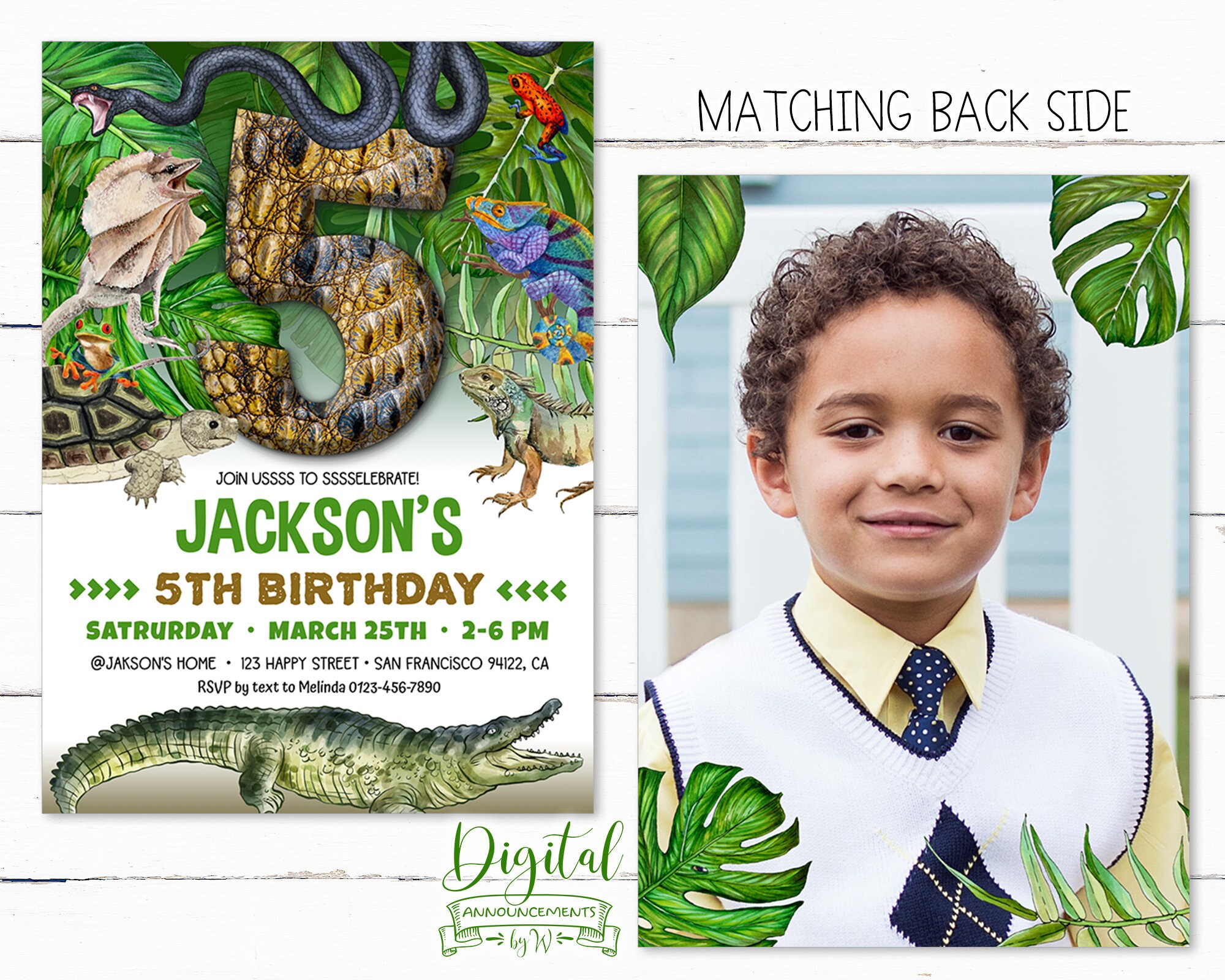 Reptile Birthday Invitation. Editable Reptile Birthday Party Invite