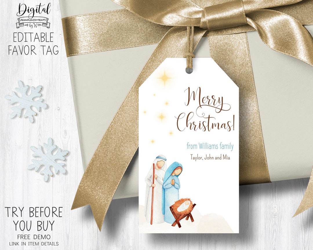 Nativity Christmas Gift Tag. Editable Christmas Gift Tags Nativity ...