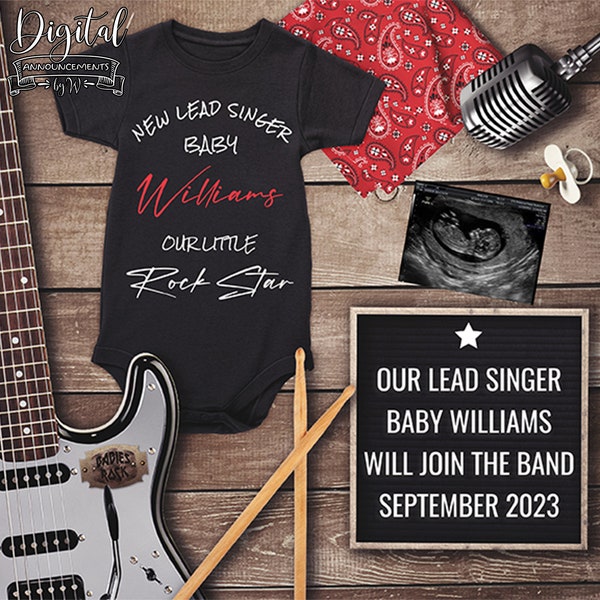 Rock Star Pregnancy Announcement Digital. Editable Funny Baby Announcement, Music Theme Musician Parents Announcement for Social media P048