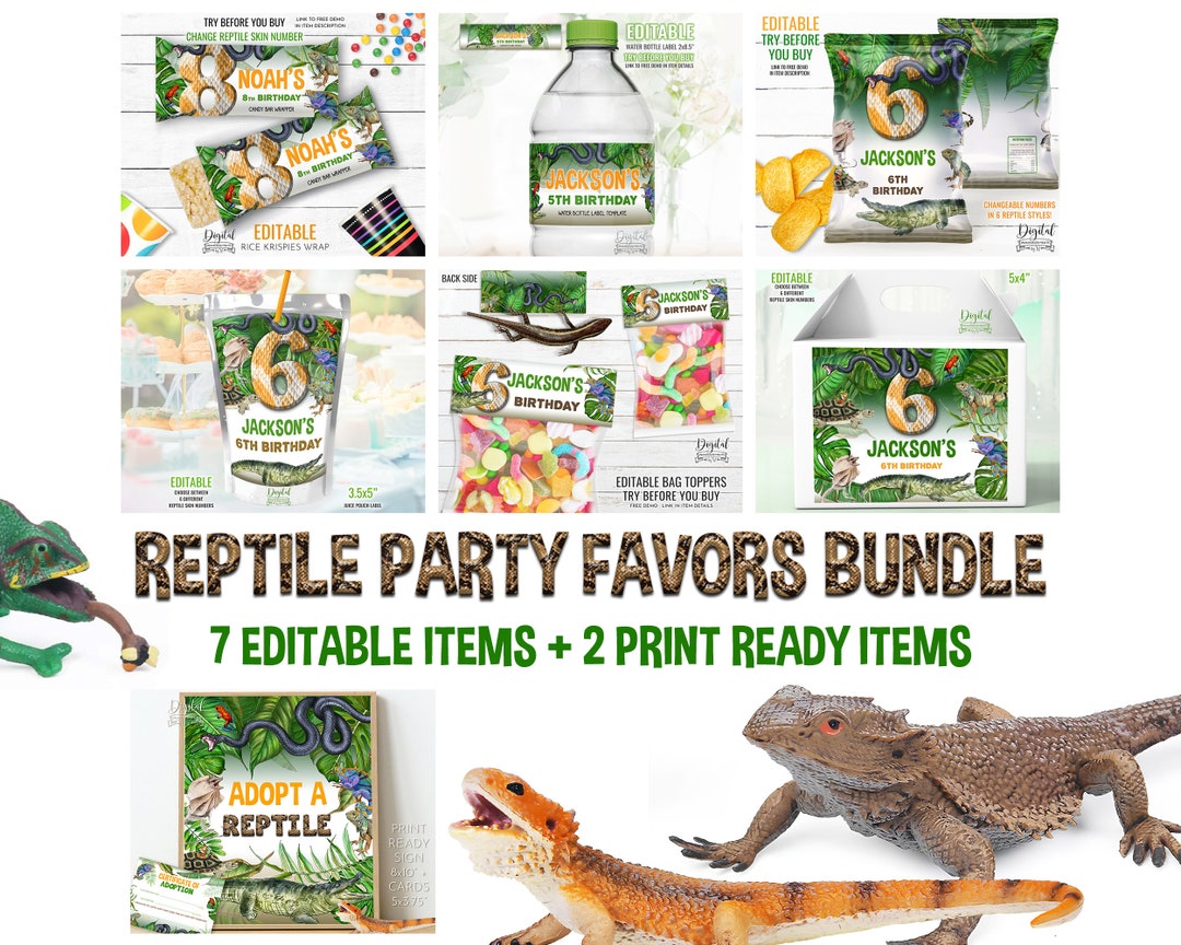 Reptile Birthday Favors Bundle Template. Editable & Instant Etsy