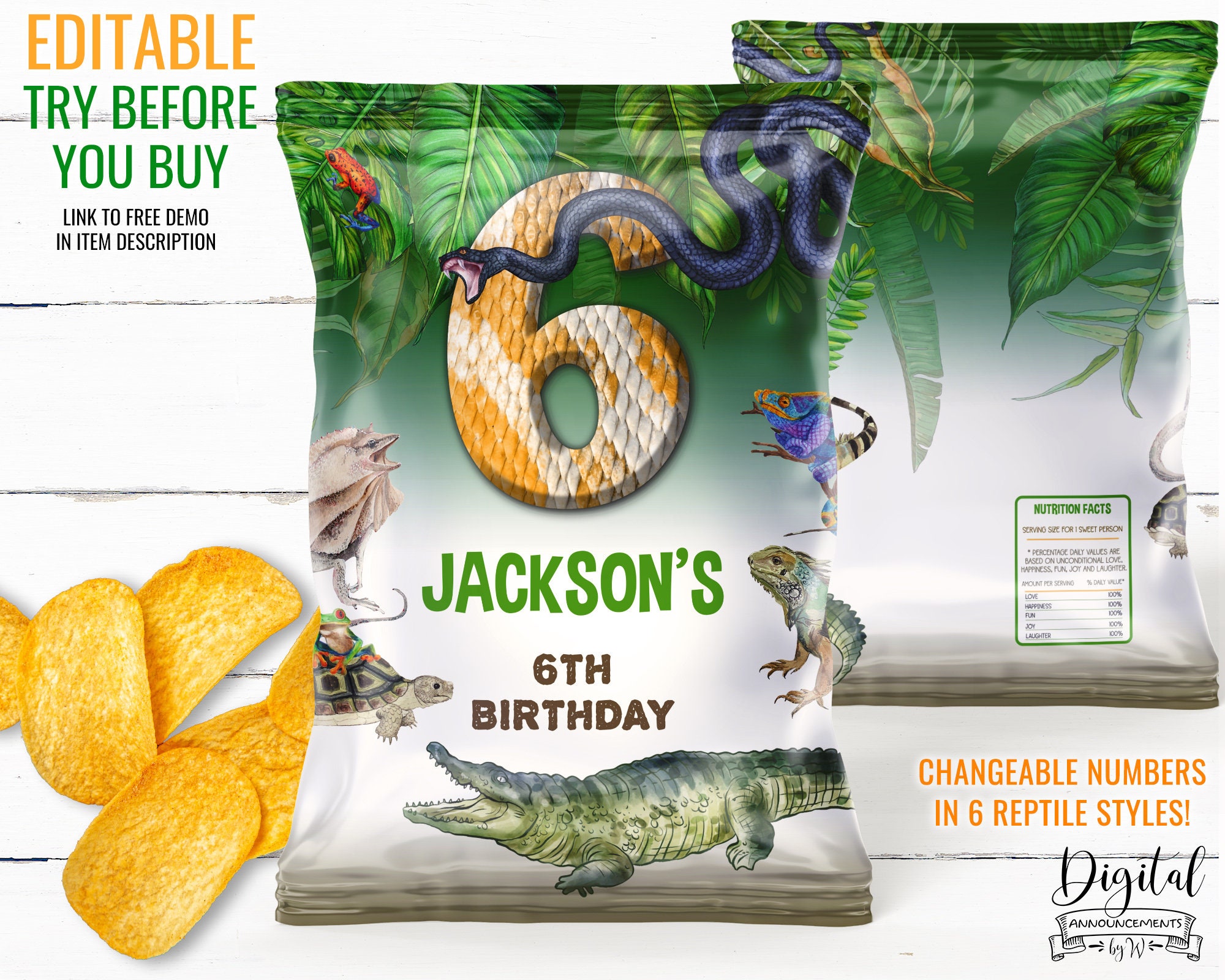 Reptile Birthday Bundle Template. Editable &amp; Instant Download Reptile ...