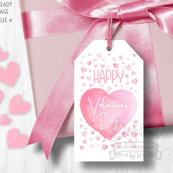 Valentines Day Gift Tags, Pink Hearts. Gift Tags for Valentine's Day. Printable PDF Instant Download. Happy Valentines Day Tag Digital V01