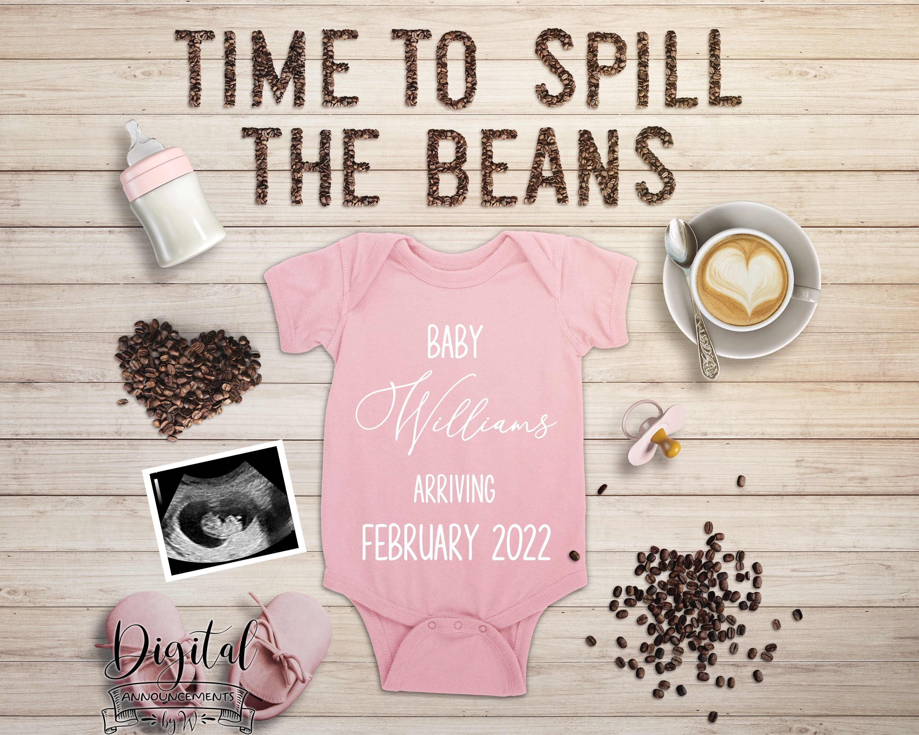 Baby Girl Pregnancy Announcement Digital Spill the Beans Etsy