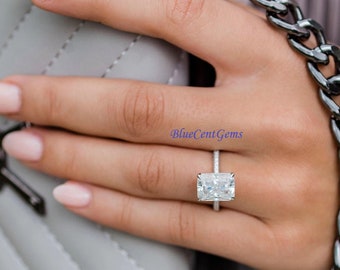 4.6 CT Radiant Moissanite Engagement Ring Set, Solid White Diamond Wedding Ring , Radiant Cut Halo Moissanite Ring, Radiant Moissanite Ring