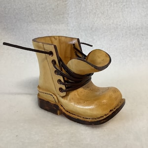 Carved Miniature Wooden Boot With Laces, BK 1996 on Bottom