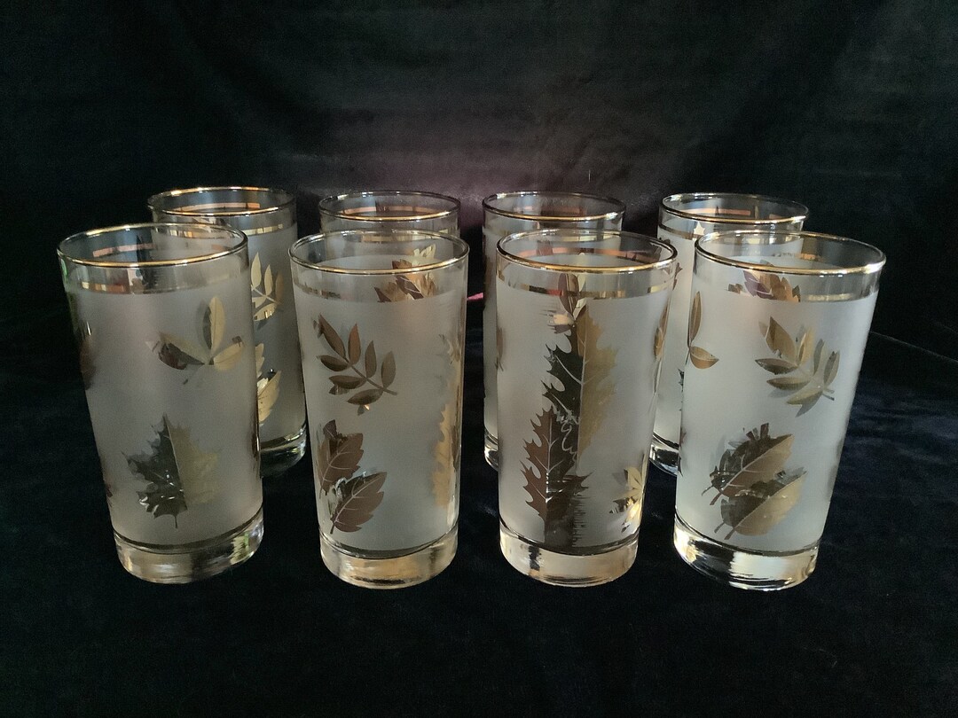 Vintage MCM Gold Leaf Frosted Glasses Libbey Hollywood - Etsy