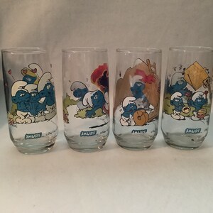 Set of 4 Smurf Drinking Glasses