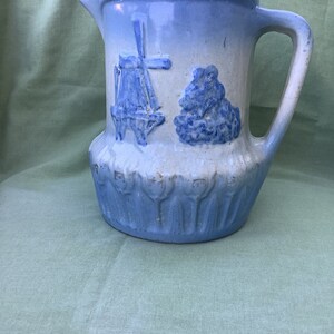 1900 Antik Blau & Weiß Verkauf glasierter Steinzeug Krug Dutch Windmill