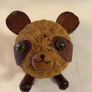Vintage Panda Bear Wicker Basket, Rattan, Bear