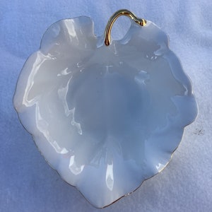 Vintage White Leaf Dish with Gold Trim, WCL China, Small Chip on Underside