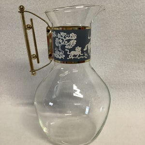 Vintage Jeanette Glass Carafe, Jasperware, Hellenic Blue