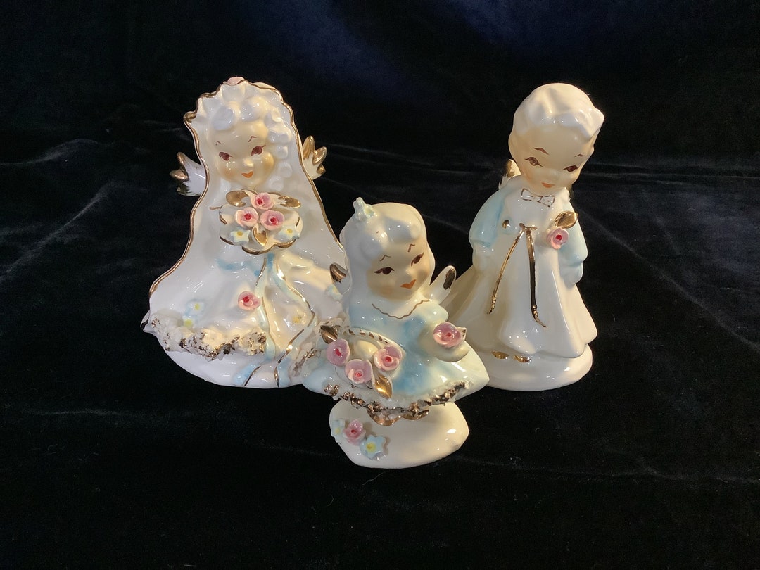 Vintage Japan Ceramic Figurines, Bride, Groom, Flower Girl, Set of 3 Etsy