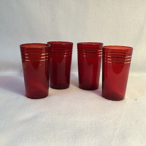 Ruby Red Gold Trim Tumblers, Anchor Hocking Set of 4