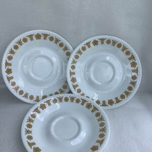 Vintage Corelle Set of 3 Saucers, Butterfly Gold Pattern