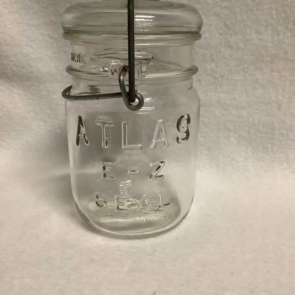 Vintage Atlas E-Z Seal Wire Bail Caning Jar, Pint