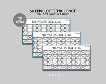 Printable 50 Envelope Savings Challenge for A6 Cash Envelopes | Budget Trackers A6 Cash Binder | Money Saving Challenge | PDF Budget Tracker
