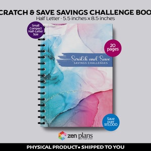 Scratch and Save Savings Challenge Book | Scratch Off Savings Challenge Bundle | Half Letter | 25,000 | 14 Savings Challenges | Alcohol Ink