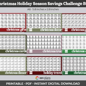 Printable Christmas Holiday Savings Challenge Budget Tracker | A6 Christmas Gifts Money Challenge | Decor Savings Goal Sinking Fund Tracker